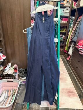 Women’s Navy V-Neck Wide-Leg Jumpsuit